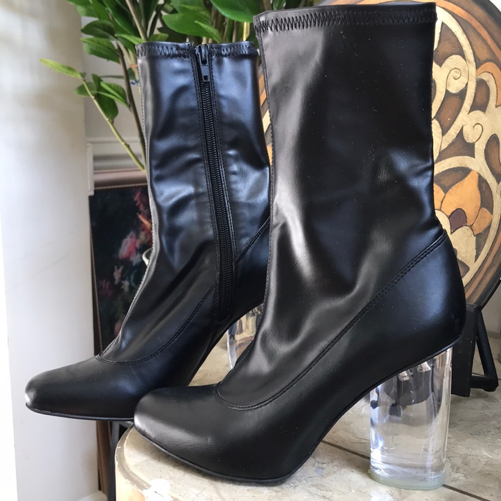 Jeffrey Campbell acrylic heel black boots
